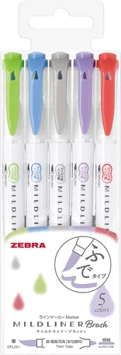 Zebra - Resaltador Mildliner Brush Noble Color 5 colores Set, WFT8-5C-NC