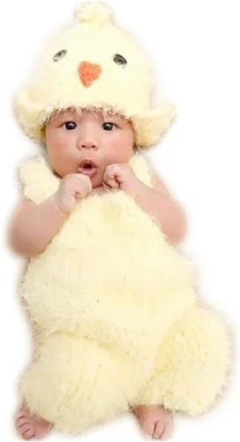 Vemonllas Accesorios de fotografía para recién nacidos, gorro de punto de ganchillo, gorro de pollo, mameluco con tirantes y accesorios para fotos