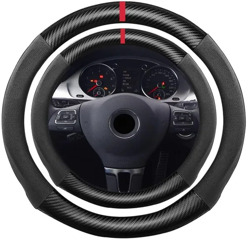 Miniatura 47 de Funda de volante de ante con fibra de carbono de K LAKEY, compatible con Porsche 718 Boxster Cayman 911 Panamera Macan Cayenne de 15 pulgadas, cuero