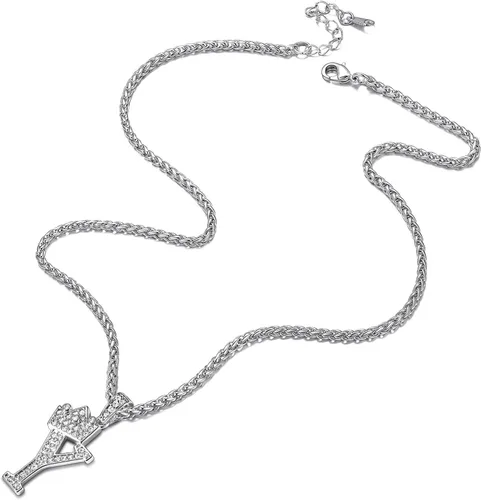 Miniatura 6 de Richsteel A-Z - Collar con inicial de corona para hombres y mujeres, chapado en oro de 18 quilates, circonita cúbica brillante, colgante