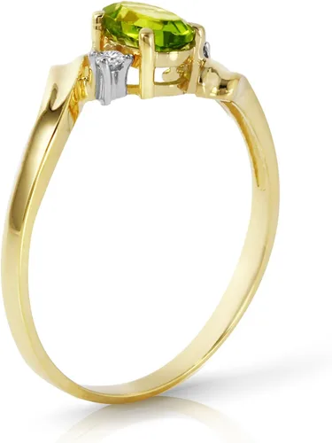 Miniatura 2 de Galaxy Gold GG Anillo de oro sólido de 14k de 0.46 quilates con diamantes naturales y peridoto en forma ovalada