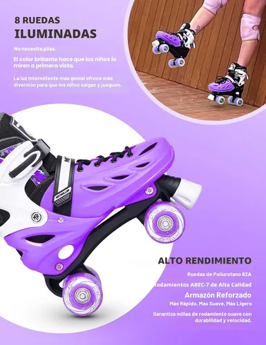Miniatura 4 de METROLLER Patines de ruedas para niñas de 5 a 8 a 12 años y niños y adolescentes, 4 tamaños ajustables para niños pequeños con ruedas iluminadas