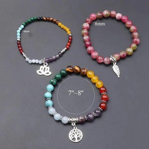 Miniatura 2 de UEUC - Pulseras Reiki, apilables, de piedras curativas, cristales, con dije del árbol de la vida, yoga y hoja de loto, contra la ansiedad