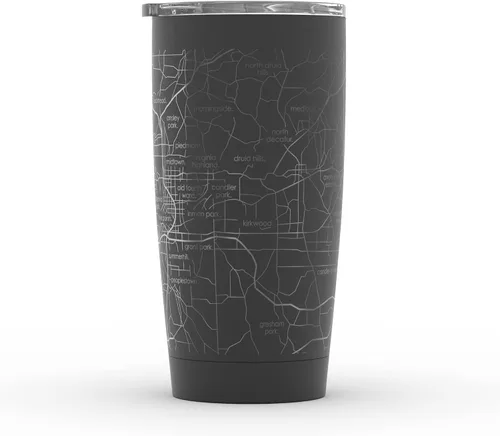 Miniatura 3 de Well Told Vaso de café aislado con diseño grabado de mapa de Atlanta Georgia, taza de acero inoxidable grabada (20 onzas, negro) con diseño de mapa