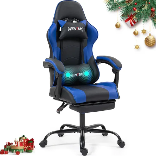 Miniatura 11 de Gaming Chair with Footrest for Adults, PU Leather Massage Racing Video Game Chair with Lumbar Support for Men Women, Ergonomic Computer Chair for
