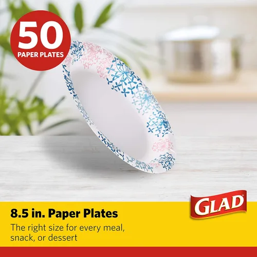 Miniatura 2 de Glad Platos desechables redondos de papel para todas las ocasiones, a prueba de remojo, a prueba de cortes, aptos para microondas, resistentes, 8.5