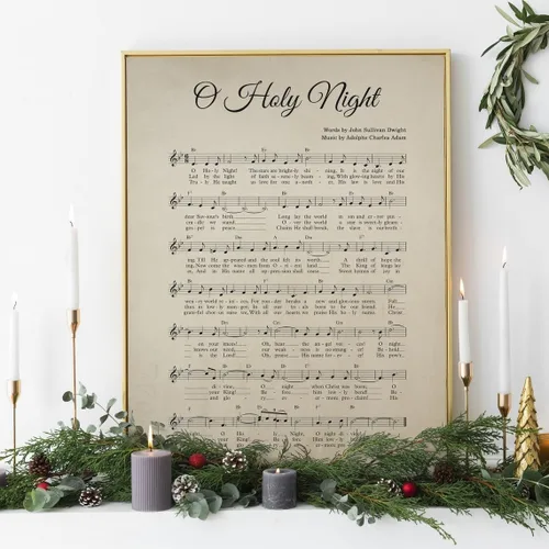 Miniatura 8 de NATVVA Oh Holy Night - Lámina de música para pared, impresión artística de himno de Navidad, villancico, pintura en lienzo para sala de estar