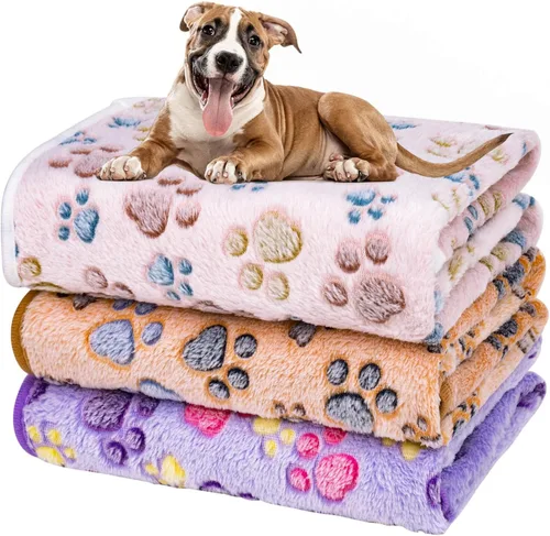 Miniatura 29 de Dono 1 paquete de 3 mantas para perros, manta de forro polar suave y esponjosa para mascotas, tapete cálido para dormir, diseño de huellas