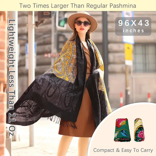 Miniatura 287 de DANA XU Manta de pashmina extragrande 100% de lana merina, bufanda de viaje, bufanda de cachemira para mujer, otoño e invierno, chal de gran