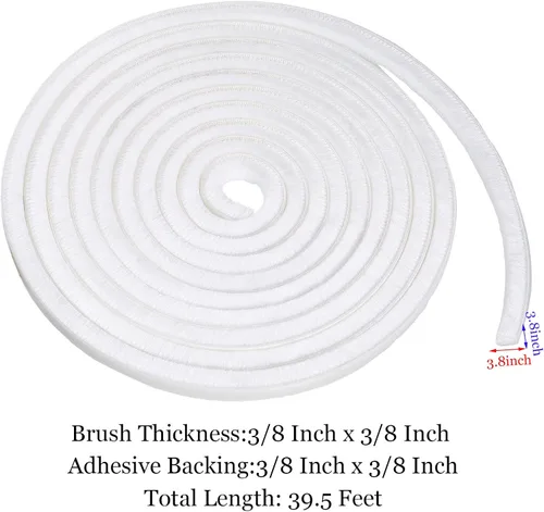 Miniatura 2 de Jetec 4 cepillos autoadhesivos para la intemperie, 19.75 pies por tira de 3/8 x 3/8 pulgadas, de fieltro blanco difuso para puertas correderas