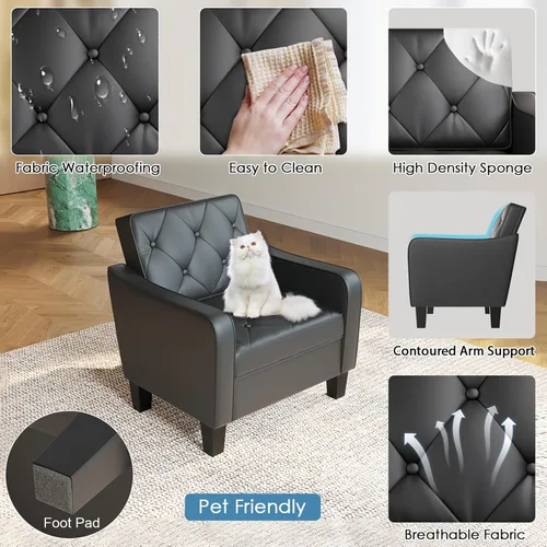 Miniatura 6 de STHOUYN Juego de 2 sillas con brazos para sala de estar, silla decorativa de piel sintética negra, sillas de sala de espera, silla de lectura