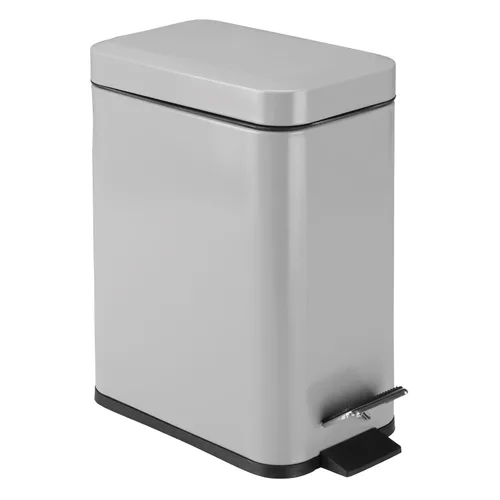 mDesign - Cubo de basura de 1,3 galones de perfil delgado con escalón de metal, papelera, contenedor de basura, baño, tocador, dormitorio, cocina,