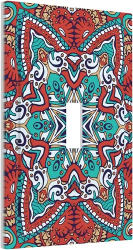 Placa de interruptor de luz de palanca individual con diseño de flor de mandala, diseño bohemio, hippie, rojo, 1 banda, placa de pared decorativa