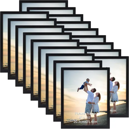 Miniatura 10 de Hoikwo 18 paquetes de marcos de fotos de plástico negro de 3.5x5 multifuncionales con cubierta de plástico para fotos familiares, obras de arte