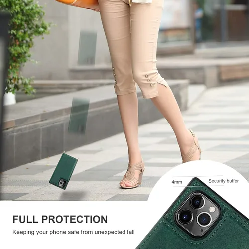 Miniatura 6 de Bocasal Funda tipo cartera cruzada para iPhone 11 Pro Max, soporte para tarjetas de crédito, de piel sintética, a prueba de golpes, desmontable