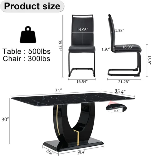 Miniatura 3 de Juego de mesa de comedor de mármol sintético para 6.71 pulgadas, juego de mesa de comedor moderno para 6 personas con mesa de vidrio y pedestal