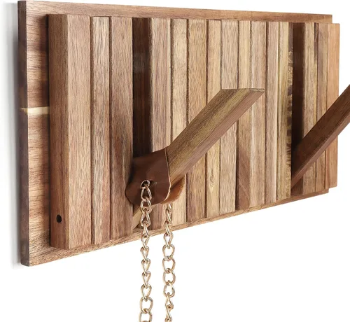 Miniatura 10 de Pequeño Perchero para Apartamento: 10.4 Pulgadas de Madera Rústica con 6 Ganchos de Pared Montable Retractable para Espacios Estrechos, Entrada