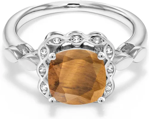 Miniatura 12 de Gem Stone King Anillo de compromiso de plata de ley 925 de 0.315 in con piedra natal y zafiro blanco creado Anillo de compromiso de boda