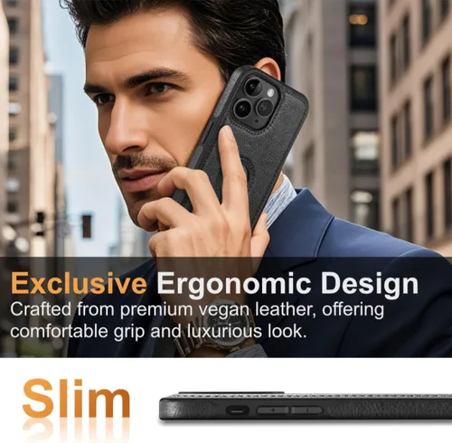 Miniatura 2 de Funda protectora de cuero de lujo con diseño único para iPhone 11 Pro Max, antideslizante, resistente a los arañazos, ultra delgada, funda Negro