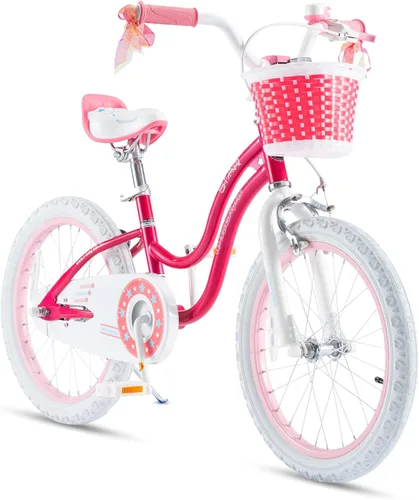 Royalbaby Stargirl Bicicleta infantil de aventura al aire libre con soporte, asiento ajustable y cesta, 18 pulgadas, rosa [3] Rojo coral