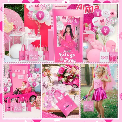 Miniatura 5 de FHzytg 20 bolsas de regalo de fiesta rosa para niñas, bolsas de dulces de princesa rosa intenso, bolsas de regalo, bolsas de regalo para fiestas