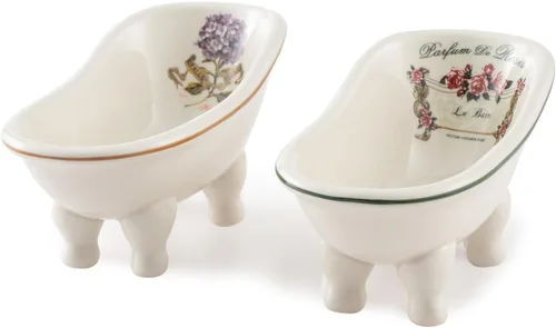 Jabonera de baño de cerámica retro para ducha, 2 piezas, mini bañera de porcelana de 5.6 pulgadas, soporte de jabón autodrenante para decoración del