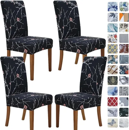 Miniatura 28 de SPRINGRICO Paquete de 6 fundas blancas para sillas de comedor, fundas elásticas para sillas de comedor con diseño floral, de elastano lavable
