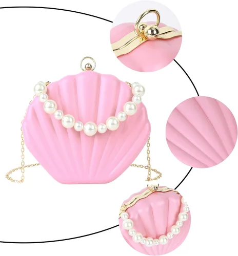 Miniatura 4 de Bolso de noche de concha de mar para mujer, bolso de hombro con correa de cadena de sirena, bolso de mano