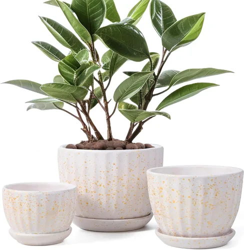 Miniatura 12 de STHIE - Macetas de cerámica con orificios de drenaje y platillos, macetas redondas azules para plantas de interior, diámetro 3.3/4.3/5.5 pulgadas, 1