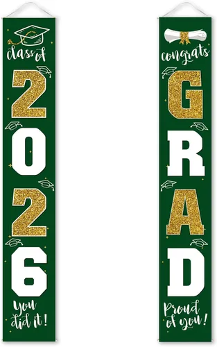 Miniatura 17 de Decoraciones de graduación 2026, cartel de porche negro dorado para clase de 2026, suministros de fiesta de graduados