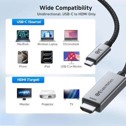 Miniatura 6 de Cable Matters Cable USB C a HDMI 2.1 unidireccional de 48 Gbps 8K para macOS, Windows, 3 pies, soporta 4K @240Hz / 8K @60Hz con HDR, cable