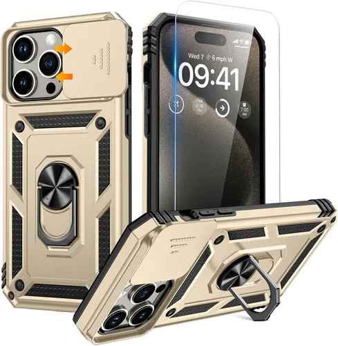 Miniatura 23 de Goton Funda para iPhone 14 Plus con Protector de Pantalla - Funda con Cubierta Deslizante para Cámara con Soporte de Anillo, Resistente de Grado