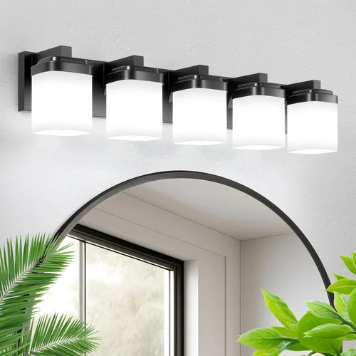 Miniatura 8 de Luces de tocador, lámparas de baño con pantalla de vidrio cuadrada blanca lechosa, luz moderna sobre espejo, accesorios de iluminación de baño