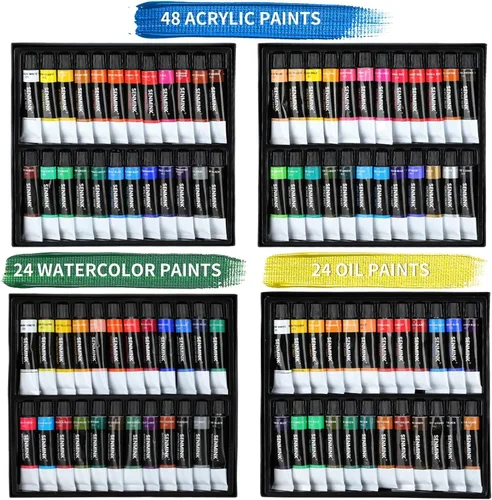 Miniatura 3 de Juego de 196 piezas de pintura de artista de lujo con caballete francés, 48 colores acrílicos y pinturas al óleo, pinturas de acuarela de 24