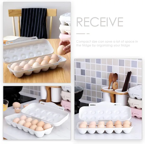 Miniatura 6 de UPKOCH Soporte para huevos para refrigerador, 18 unidades, apilable, de plástico, con tapa hermética para almacenamiento organizado en cocina