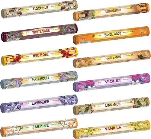 Miniatura 17 de Tulasi Nag Champa - Varitas de incienso surtidas/paquete variado – 180 varillas enrolladas a mano, 12 aromas naturales Sándalo, lavanda, vainilla