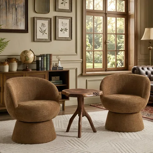 Miniatura 15 de Silla giratoria de 360° con respaldo curvo, moderna silla redonda tapizada de felpilla blanca, sillón tipo cubo para espacio pequeño, sala de estar