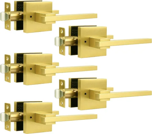 Miniatura 26 de Orger Paquete de 1 manija de puerta de paso negra para pasillo y armario, juego de manijas sin bloqueo, roseta cuadrada sin llave, reversible