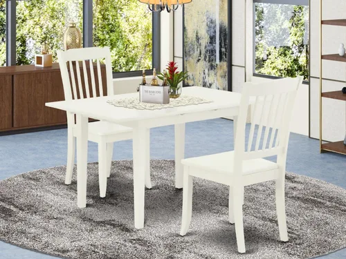 Miniatura 6 de East West Furniture NODA3-LWH-W - Juego de mesa de cocina de 3 piezas para espacios pequeños contiene una mesa de comedor rectangular con hoja