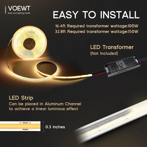 Miniatura 6 de COB - Tira de luces LED de color blanco cálido, 3000 K, 16.4 pies, 12 V, alto CRI 95Ra+, súper brillante, cinta de luces flexibles para dormitorio
