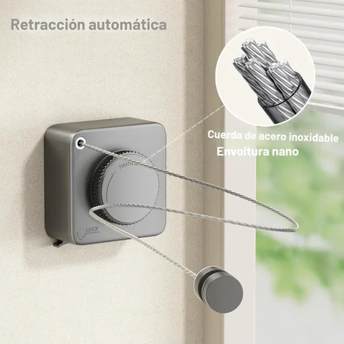 Miniatura 4 de MUSTORN Tendedero retráctil para interiores, línea de ropa para exteriores que no se hunde, línea de ropa resistente para secar la ropa, línea