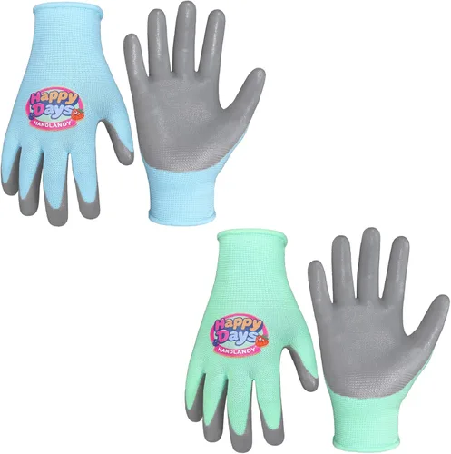 Miniatura 11 de HANDLANDY 3 pares de guantes de jardinería para niños sin látex, guantes de jardín para niños y niñas con revestimiento de nitrilo para niñas y Verde