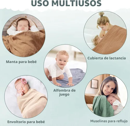Miniatura 6 de Mantas de muselina para envolver recién nacidos, paquete de 2 mantas de recepción suaves y transpirables, grandes de 41 x 41 pulgadas, envolturas