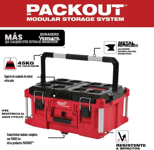 Miniatura 5 de Milwaukee Electric Tool 48-22-8425 Pack Out, Caja de Herramientas Grande, Rojo