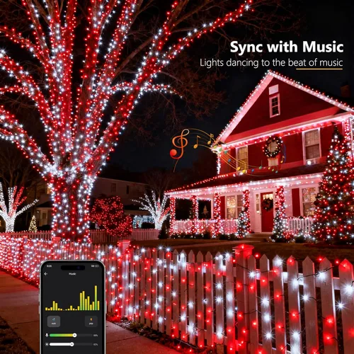 Miniatura 5 de Brizled - Luces inteligentes para árbol de Navidad, 20 metros / 66 pies, 200 luces LED que cambian de color, control por aplicación y voz, Rojo