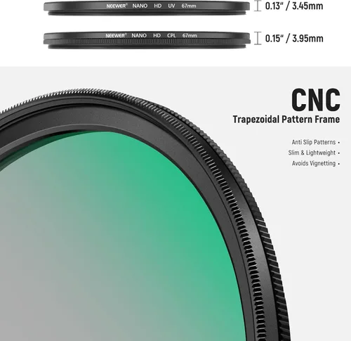 Miniatura 7 de NEEWER Kit de filtro de lente UV CPL de 2.638 in, polarizador circular/filtro anti-UV con vidrio óptico HD y revestimiento nano de doble cara, 30