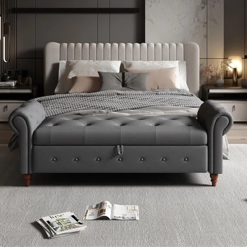 Miniatura 14 de Aoowow Banco de almacenamiento para dormitorio, extremo de cama, enrollado, de piel sintética, otomano, asiento largo, ventana, chimenea, banco