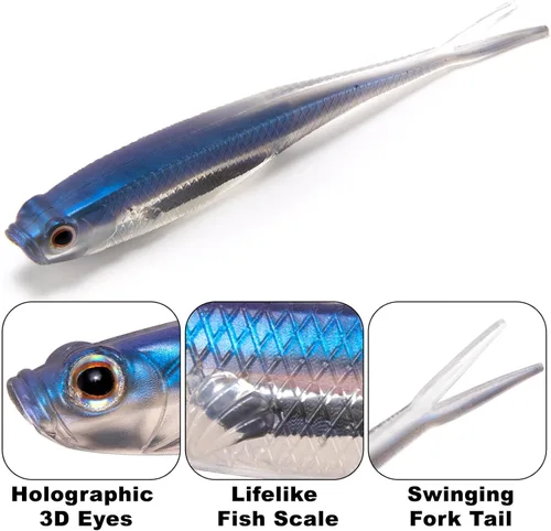 Miniatura 3 de Dr.Fish Señuelos de plástico suave, cebos de cola de horquilla suaves, cebos de natación suaves Jerk Shad de 3 a 4-3/4 pulgadas, cebos de pesca