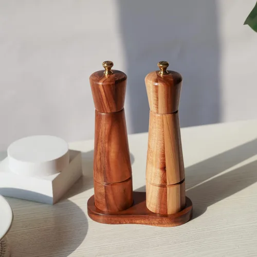 Miniatura 9 de Juego de molinillo de sal y pimienta con bandeja, molinillo de cerámica ajustable, molinillo de sal, molinillo de pimienta de acero inoxidable