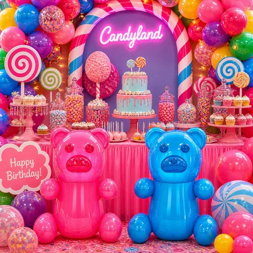 Miniatura 3 de 4E's Novelty 2 ositos inflables de goma enormes de 24 pulgadas, decoraciones de fiesta de Candyland para niñas, recuerdos de fiesta de cumpleaños
